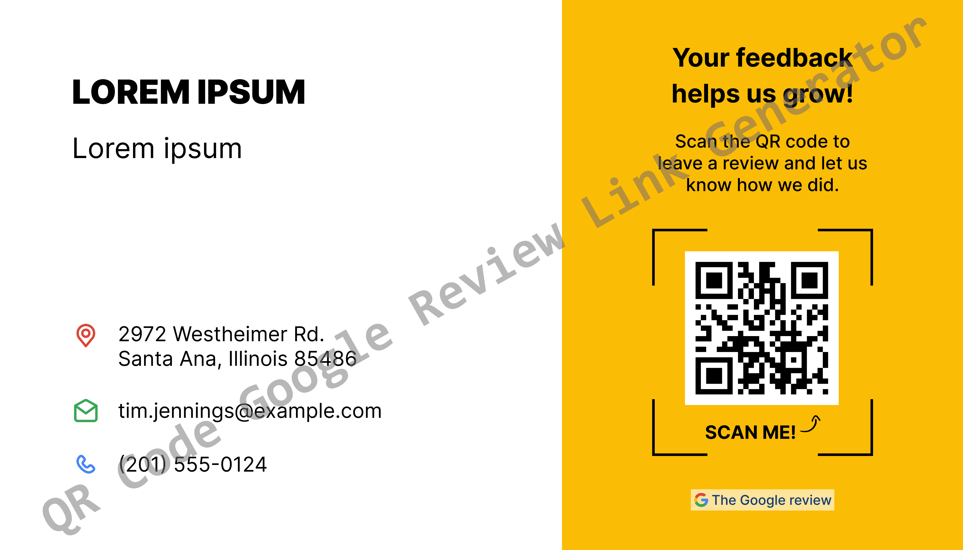 Review card template with a Google review QR code