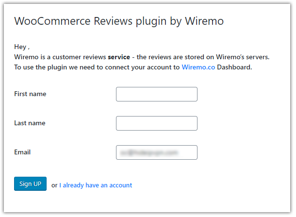 create Wiremo plugin account for WooCommerce on WordPress
