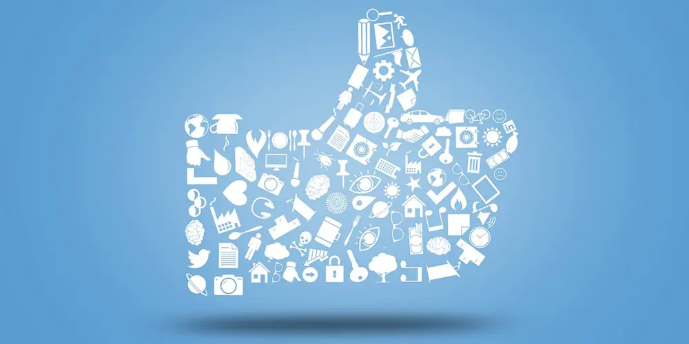 Effect of social proof illustrated by a thumbs-up icon made of digital symbols