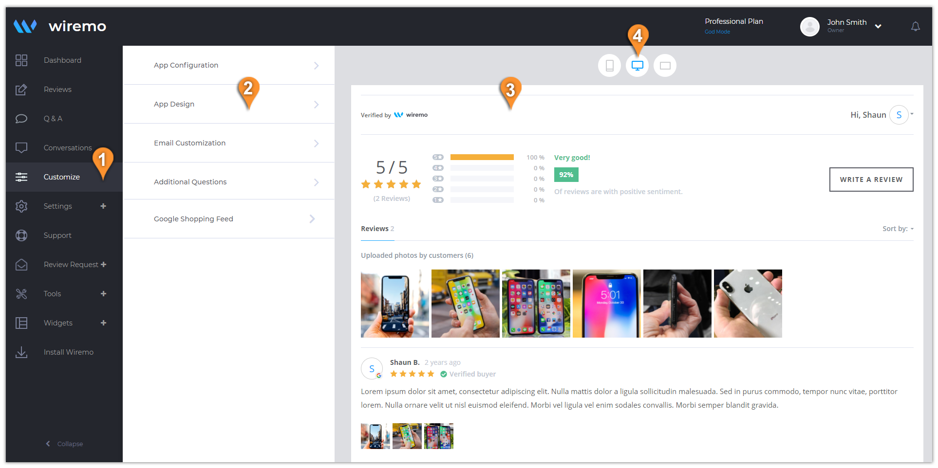 How to customize Wiremo customer review widget