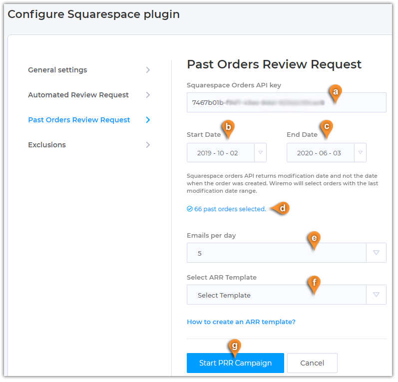 How to Setup Past Orders Review Request in Squarespace Plugin