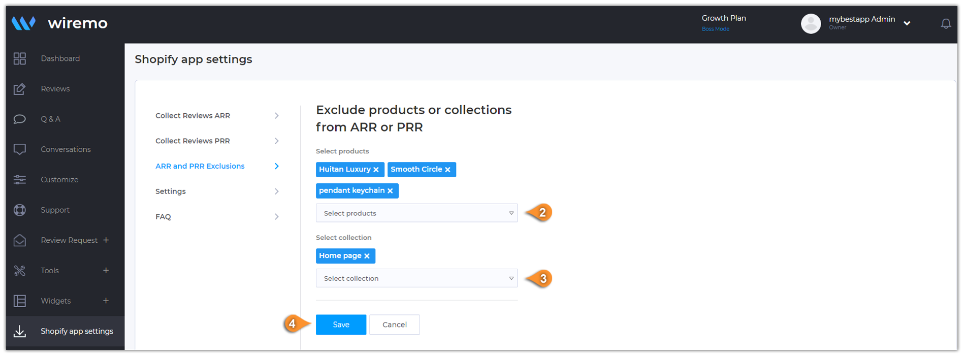 How to exclude products or collections from review request campaigns in the Wiremo app for Shopify