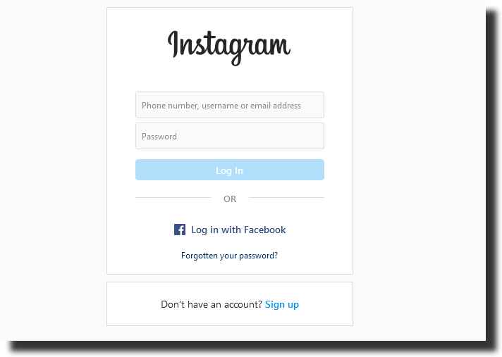 log in page