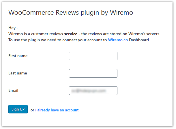 Create account Wiremo Plugin for WooCommerce and Elementor on WordPress