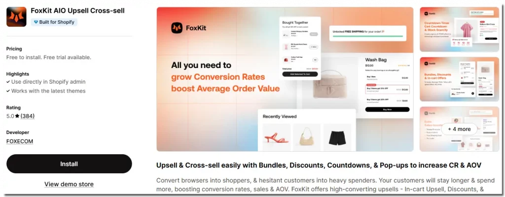 15 Best Free Upsell app Shopify 2 FoxKit Shopify App