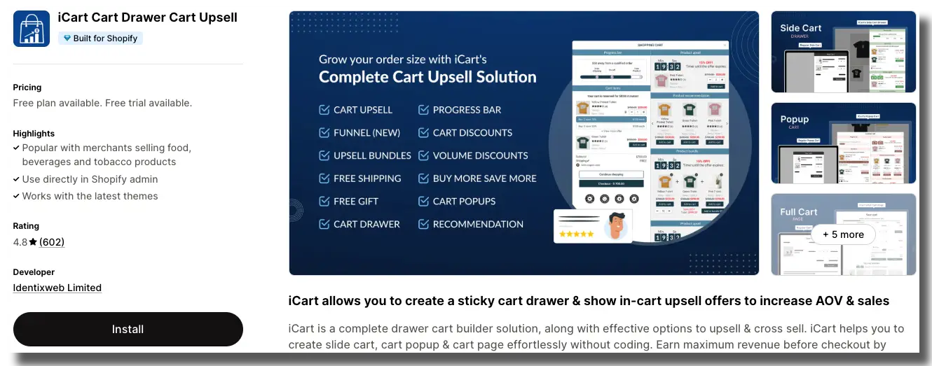 15 Best Free Upsell app Shopify 4 iCart Cart upsell Shopify app