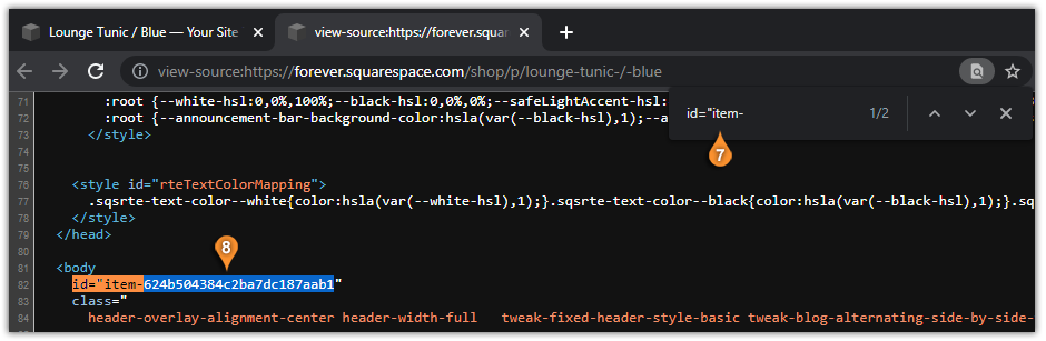 Squarespace product id identifier