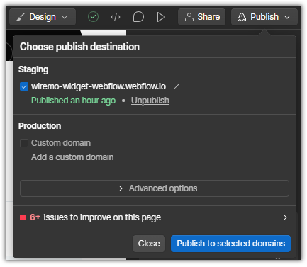 Publish to see Wiremo changes