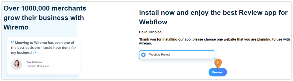 proceed Wiremo on webflow