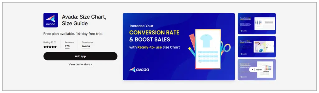 Avada, Shopify Size Chart App