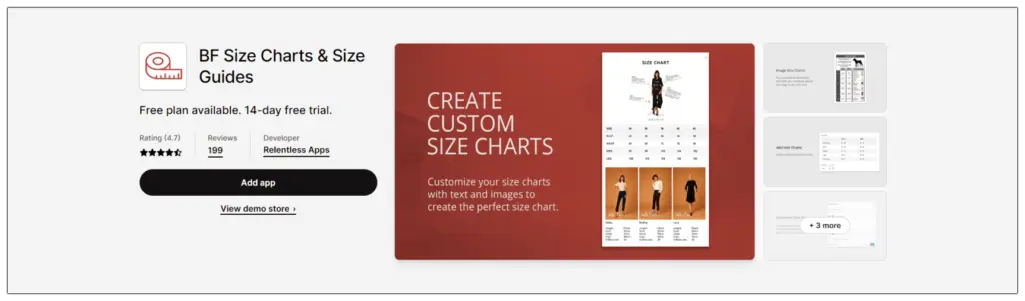 BF, Shopify Size Chart App