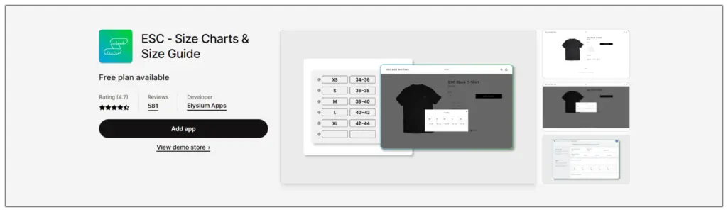 ESC, Shopify Size Chart App