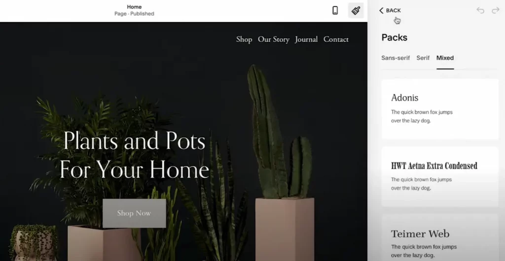 Packs of mixed fonts available on Squarespace