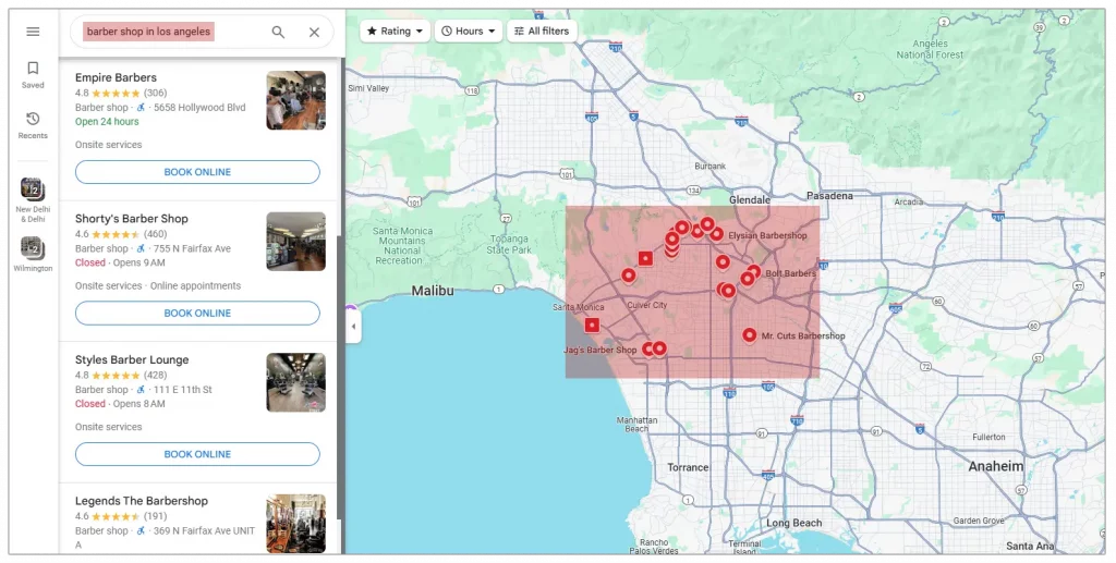 Google Maps center of an area Local SEO rankings 