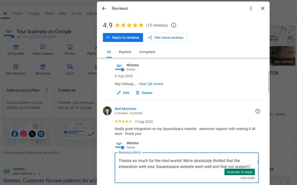 auto-reply using Google Review Reply AI Assistant