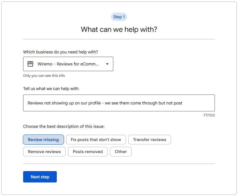 Google Reviews Missing? What’s Happening & How to Fix It 6 three-step Contact Us process