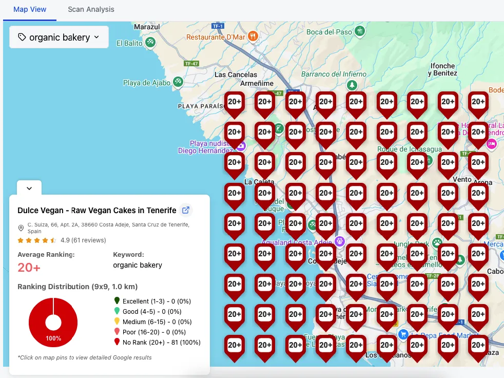 Local SEO map grid for Dulce Vegan in Costa Adeje