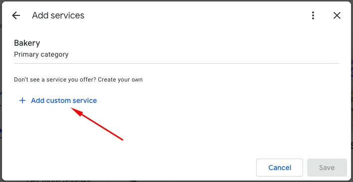Google Business Profile add custom service button