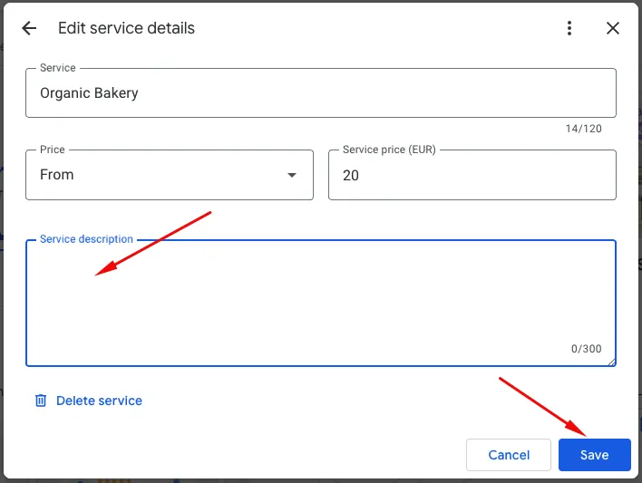 add service description in Google Business Profile