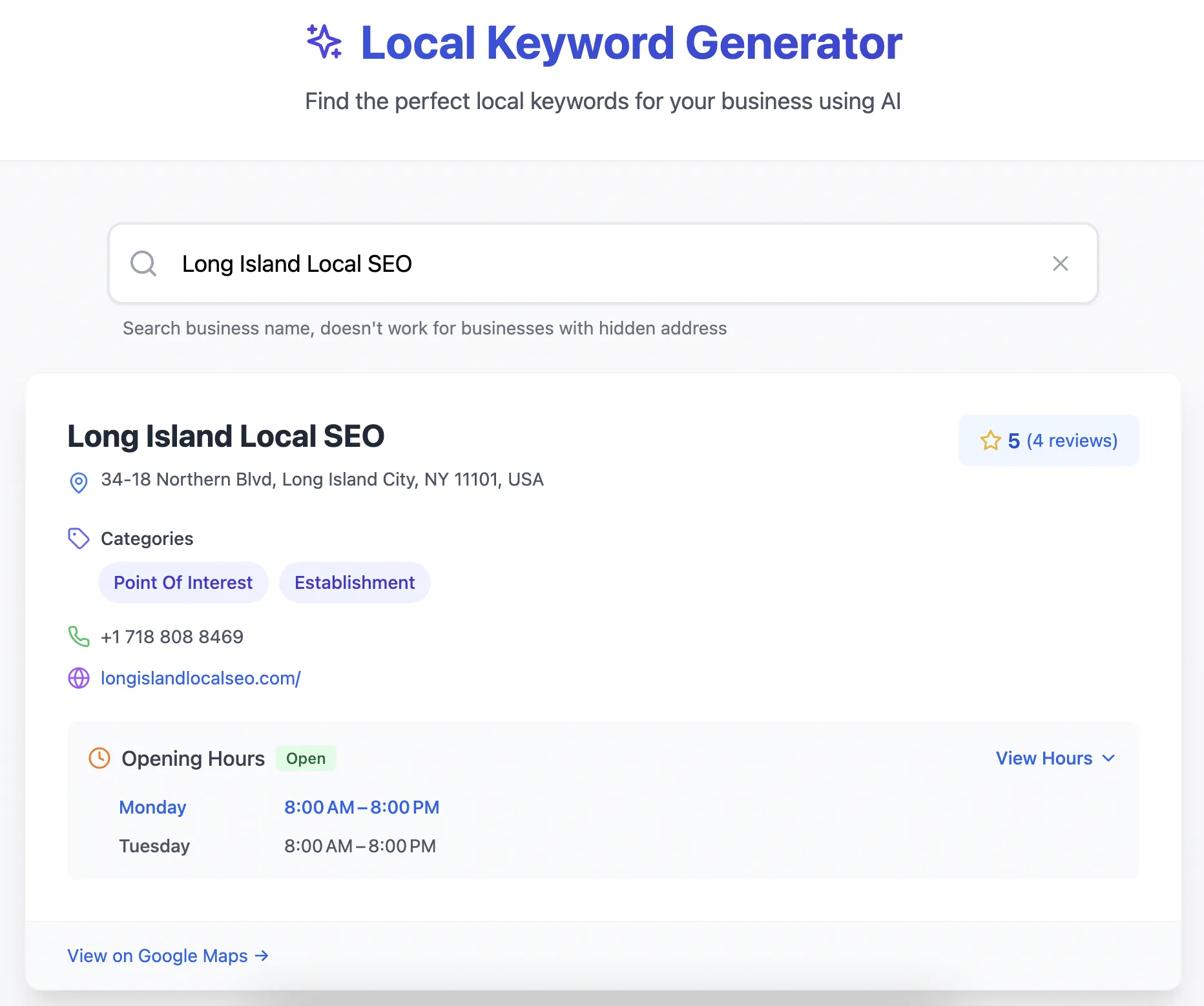 Local SEO business details