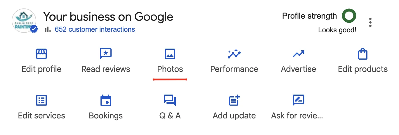 Activate Google Business Photos in dashboard with options to edit profile, add photos, and manage reviews