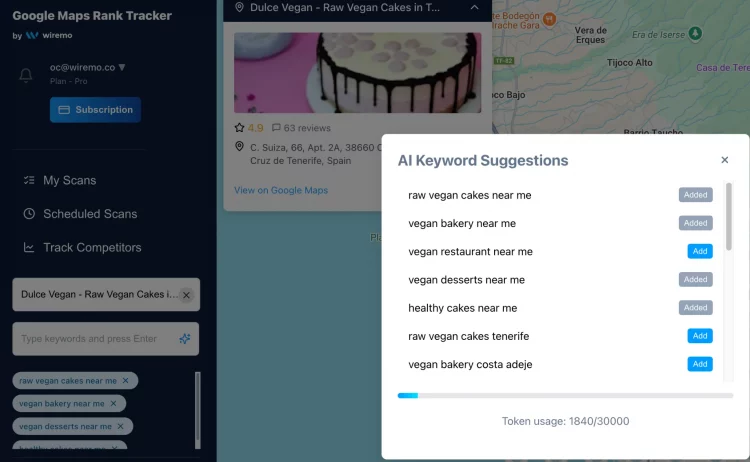AI keyword suggestions popup in GTrack, Local Dominator alternative