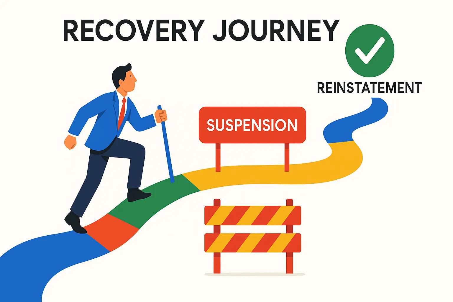 man walking on colorful path facing Google Business suspension and reinstatement