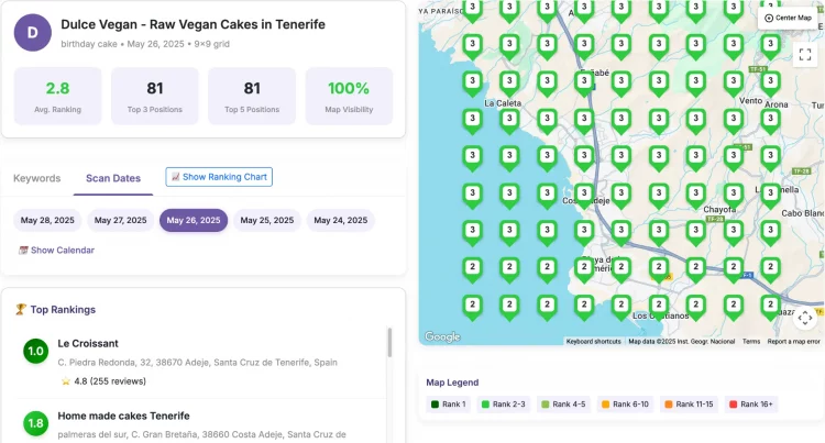 GTrack map of birthday cake rankings report Moz Local Alternative