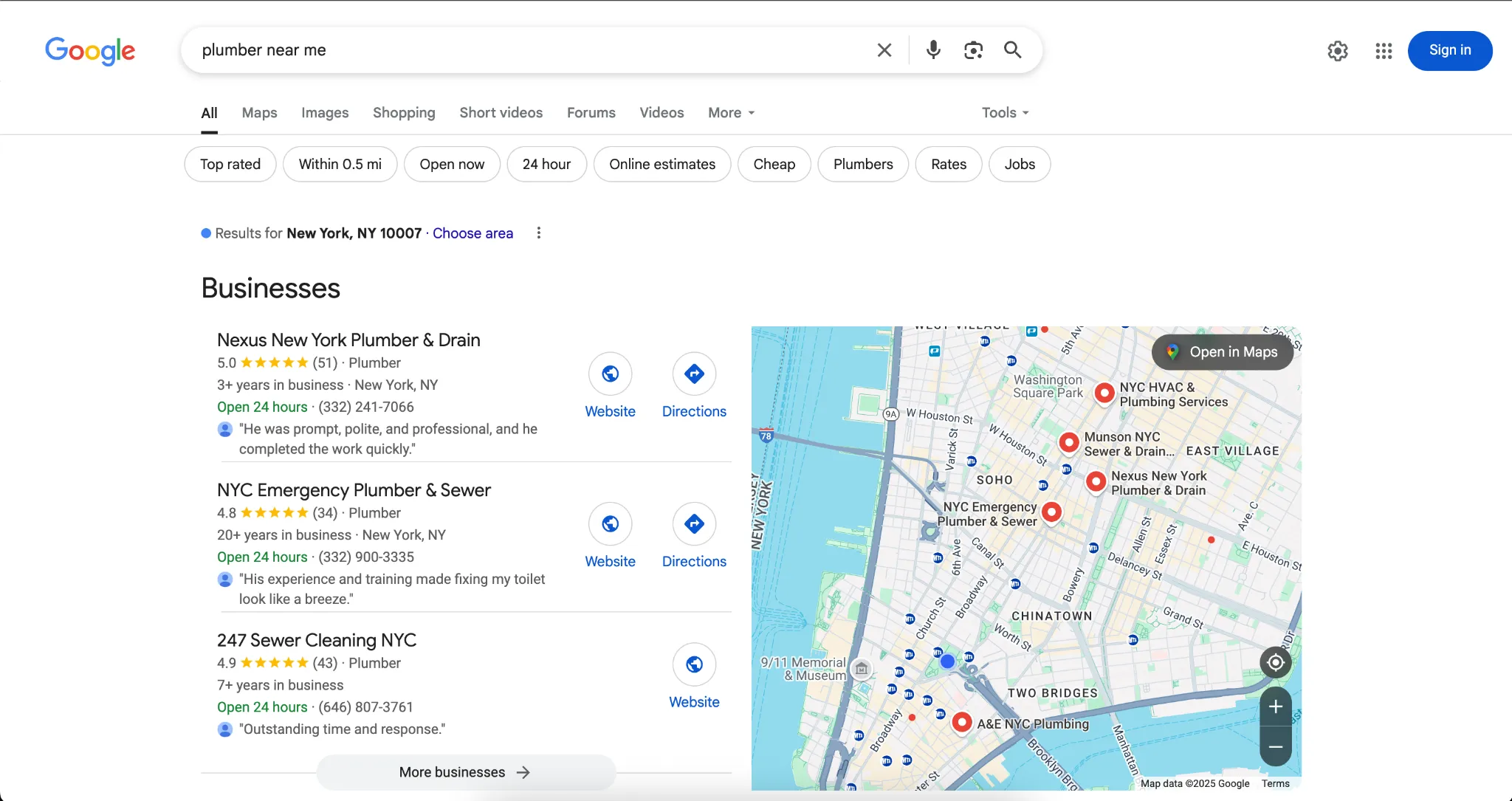 plumber search results near me