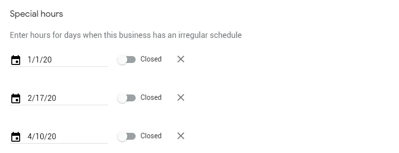 Google Business Profile special hours settings for holidays and irregular schedules