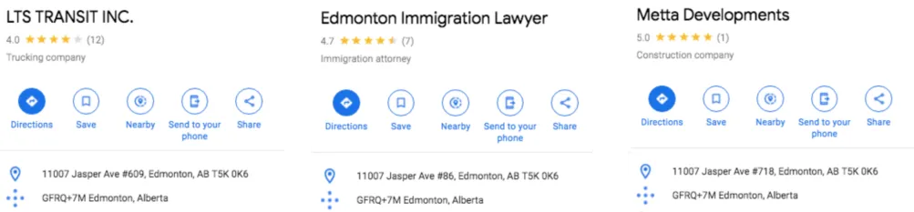 Google Business Profiles showing listings with virtual office addresses and PO boxes used to create multiple city listings improperly.
