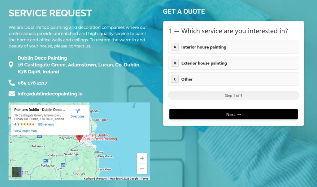 Google Map showing the service area for Dublin Deco Painting