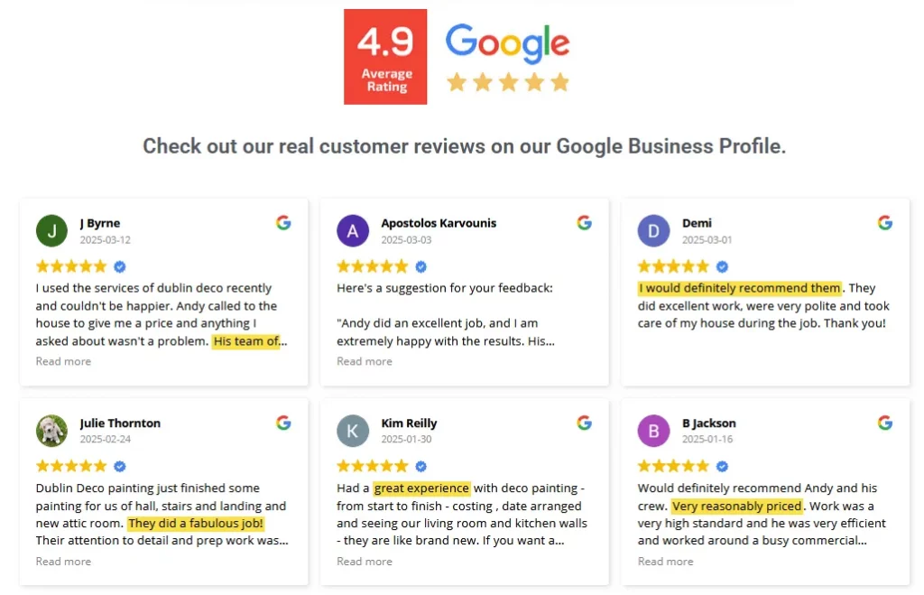 Customer reviews for Dublin Deco Painting on Google