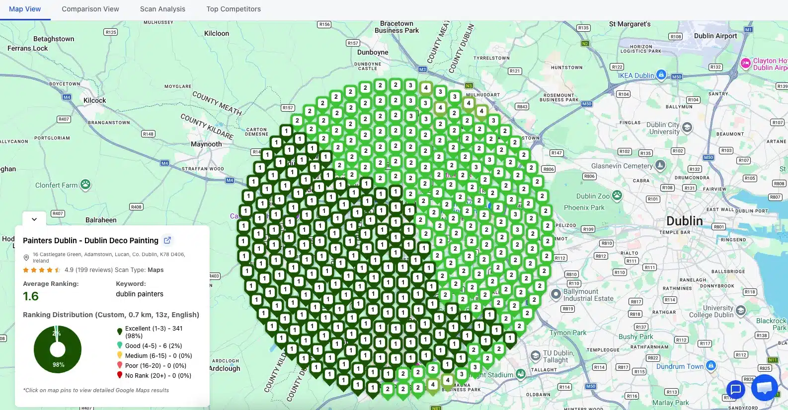 Dublin Painters Google Maps Grid Scan with Custom Circle Google Maps grid scan with custom circle and grid points
