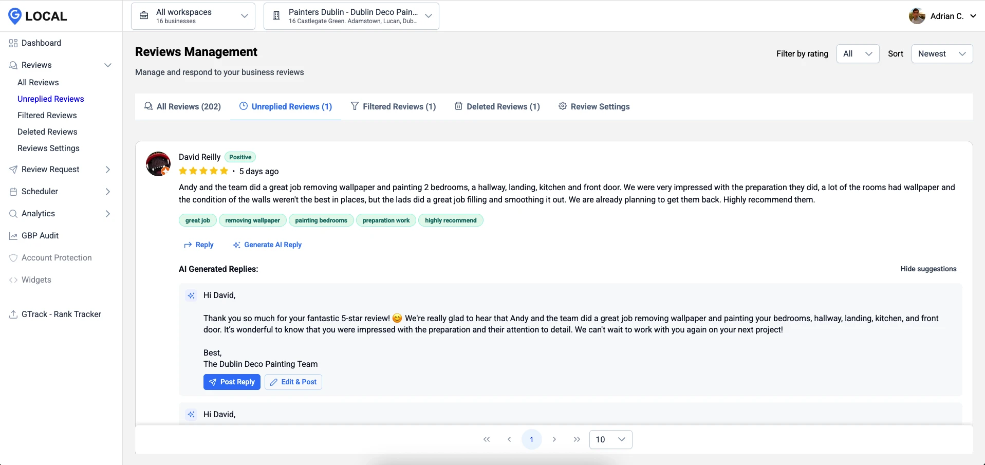 review-management-google-business-profile-management-software Review management dashboard in Google Business Profile management software
