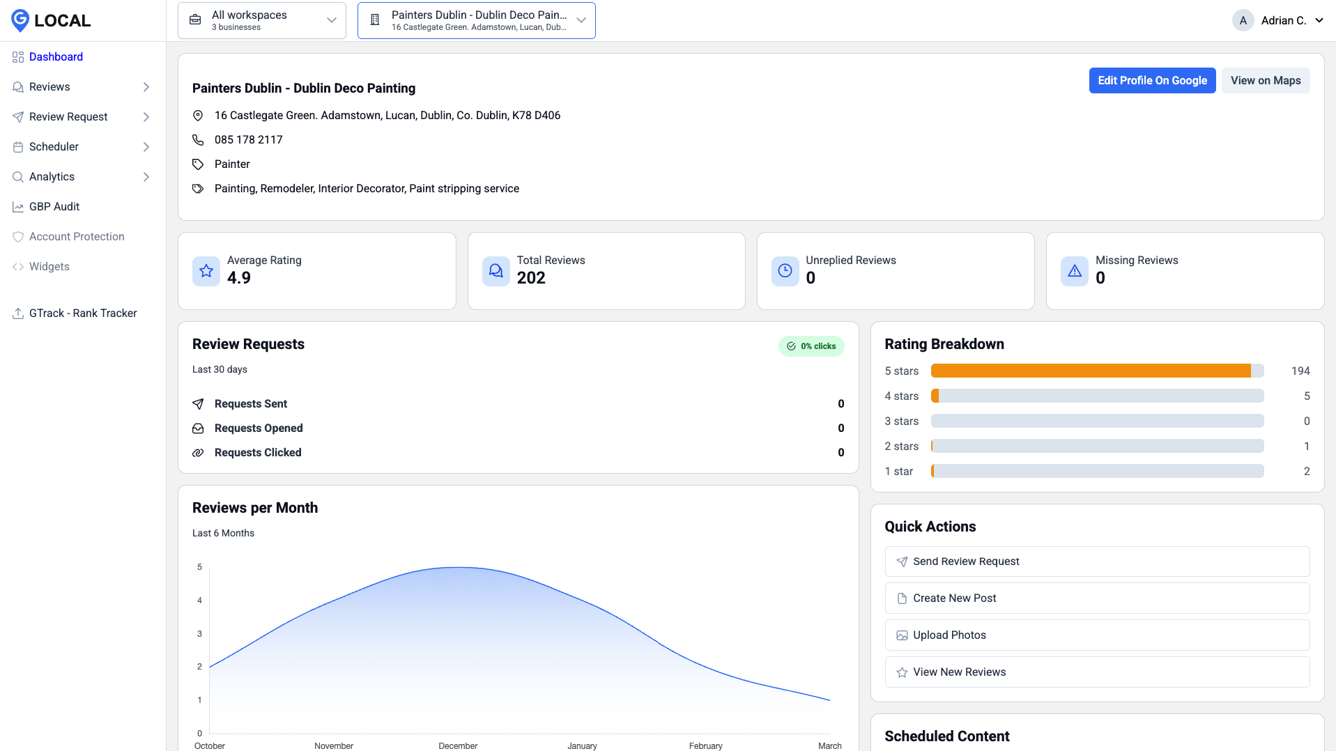 GLocal Google Business Profile Management Dashboard GLocal Google Business Profile management dashboard