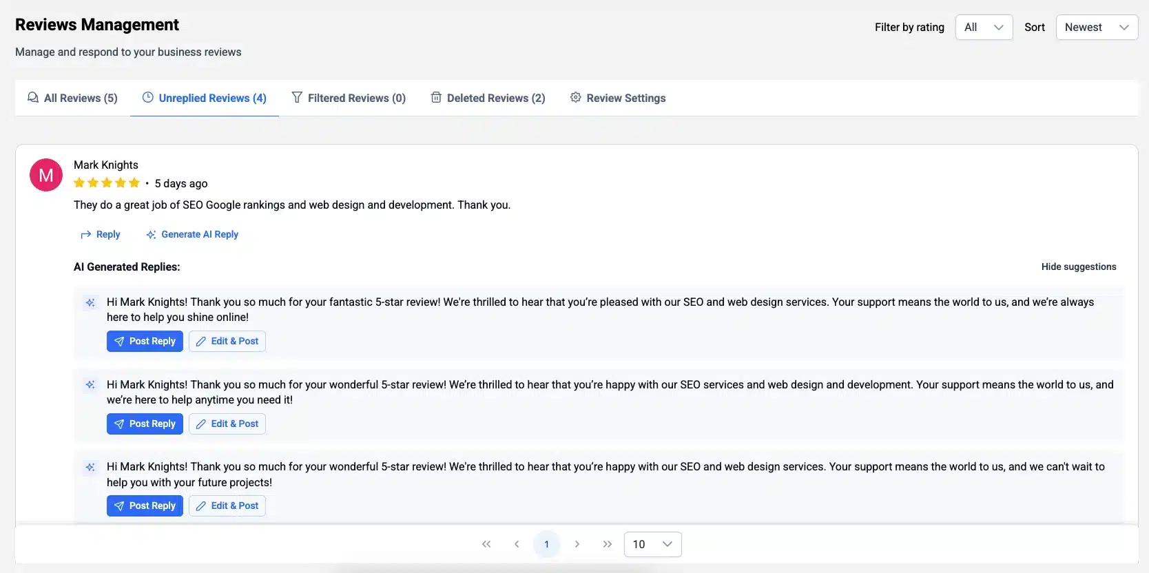 Unreplied Reviews Dashboard with AI Reply Suggestions unreplied reviews dashboard with AI generated reply suggestions