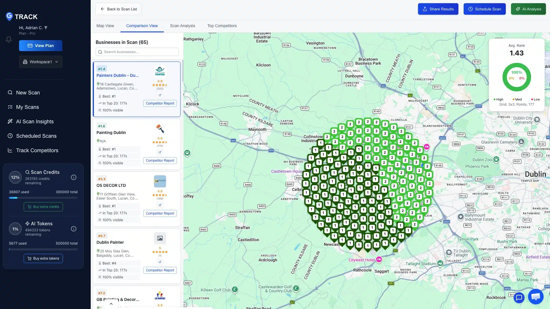 GTrack Google Maps Local Rank Tracker Dashboard Local Rank Checker