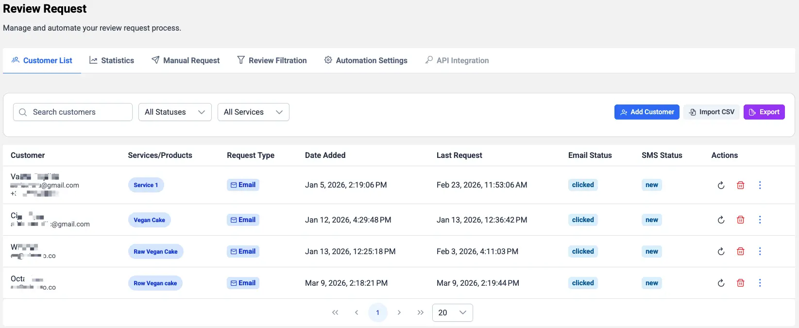 How to Get Your Google Review Link and Share It 3 Google review link customer list dashboard for sending and tracking review requests