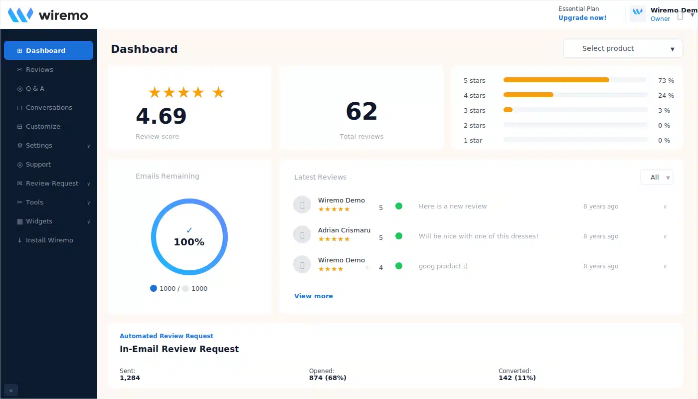 Wiremo Customer Reviews Platform Dashboard Wiremo customer reviews platform dashboard