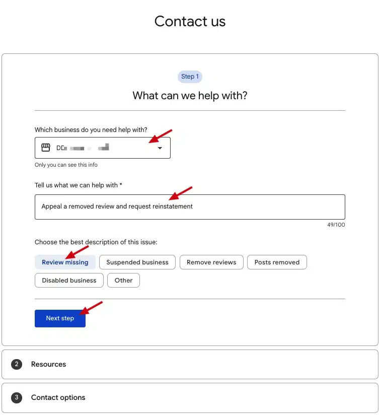 Deleted Google Reviews: How to Recover Them in 2026 4 Google Business Profile support form for reporting deleted Google reviews and requesting review reinstatement