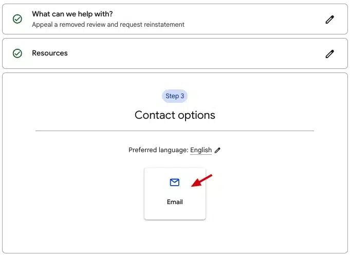 Deleted Google Reviews: How to Recover Them in 2026 6 Google Business Profile contact options page showing email support for deleted Google reviews appeals